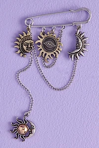 Safety Pin Boho Sun and Moon Brooch