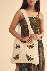 Bee Crossbody Woven Slouchy Tote Bag
