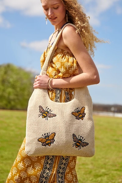 Bee Crossbody Woven Slouchy Tote Bag