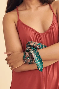 Teal Paisley Small Boho Sari Bandana