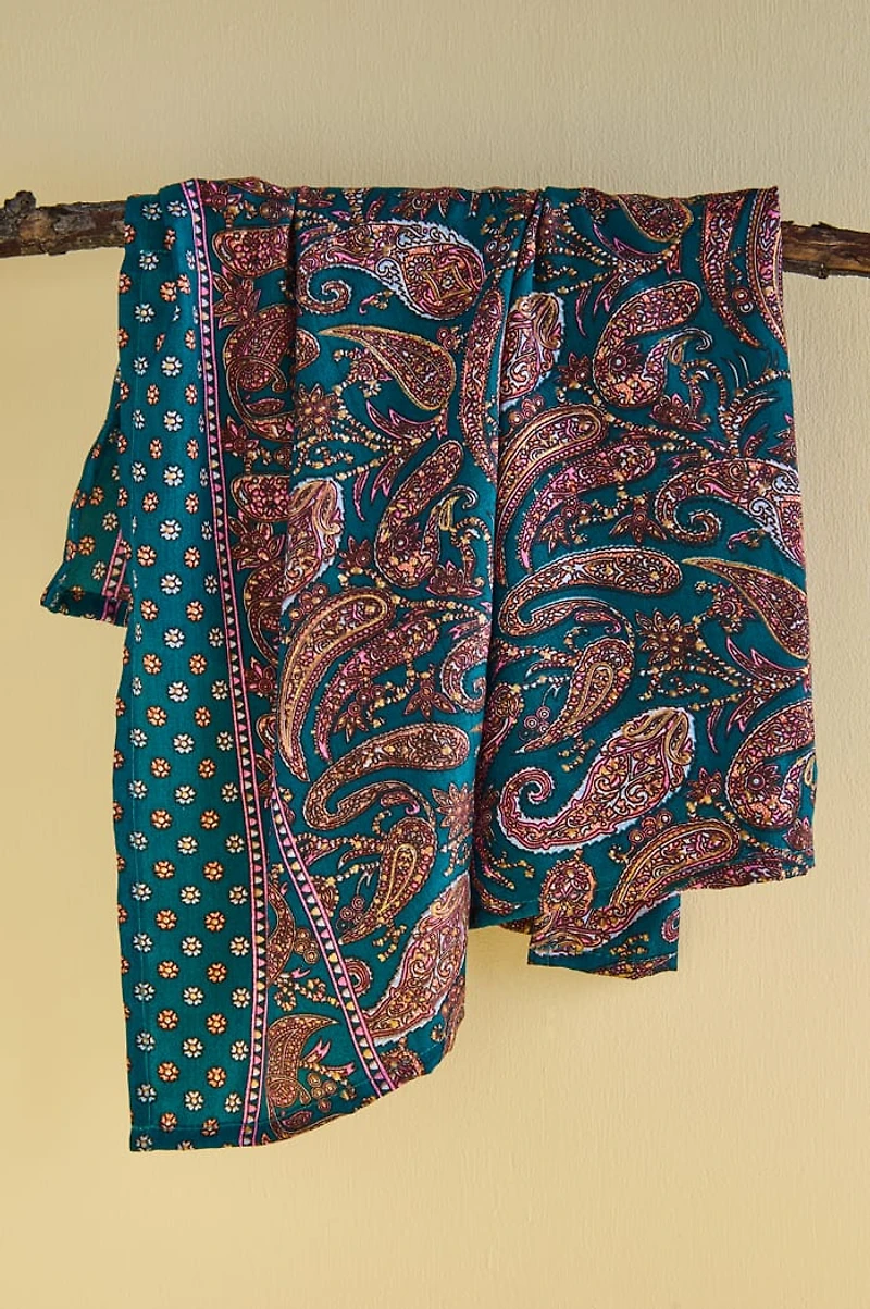 Teal Paisley Small Boho Sari Bandana