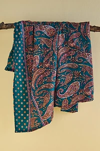 Teal Paisley Small Boho Sari Bandana
