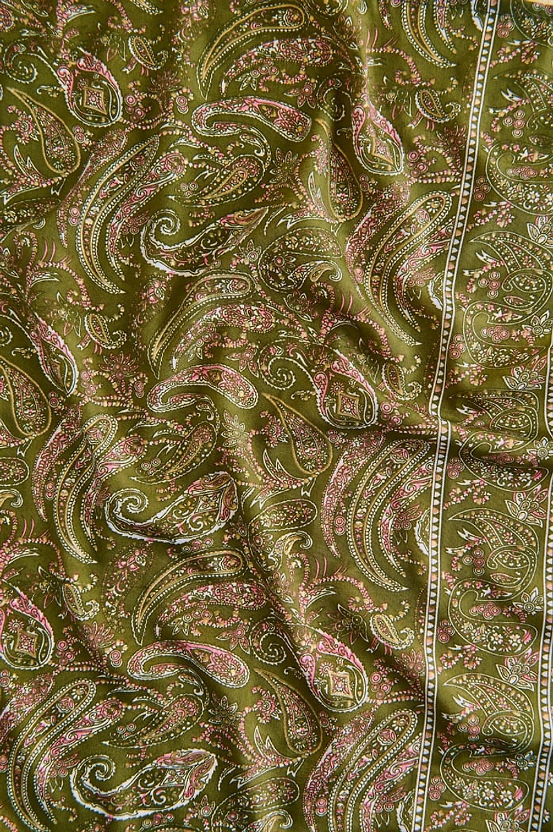 Light Green Paisley Small Boho Sari Bandana