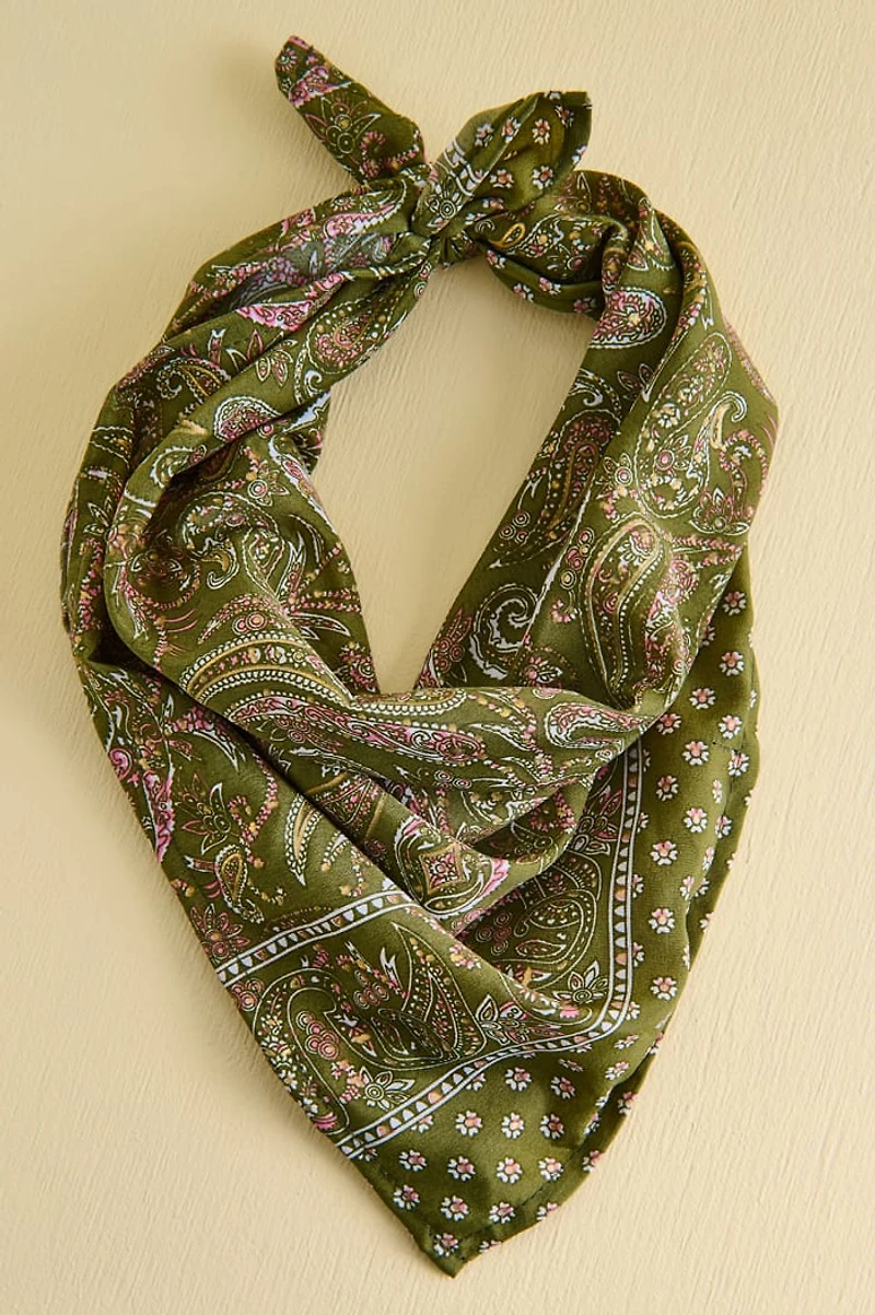 Light Green Paisley Small Boho Sari Bandana