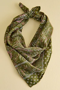 Light Green Paisley Small Boho Sari Bandana