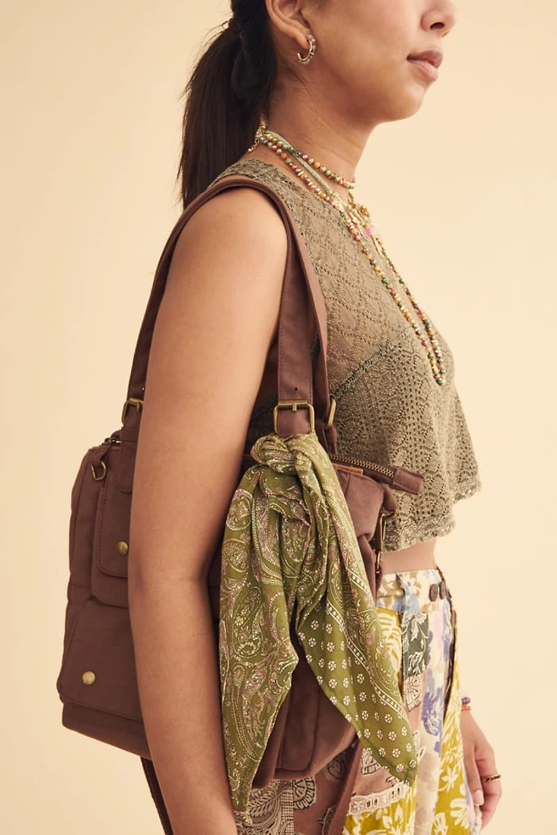 Light Green Paisley Small Boho Sari Bandana