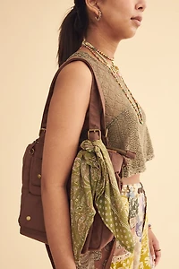 Light Green Paisley Small Boho Sari Bandana