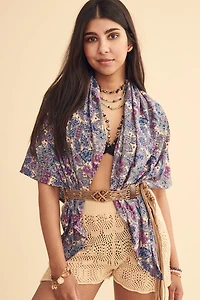 Purple Floral Large Boho Satin Bandana