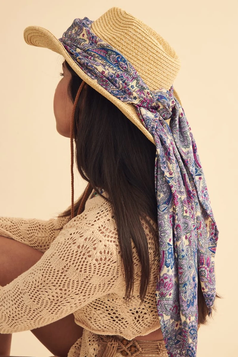 Purple Floral Large Boho Satin Bandana