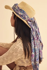 Purple Floral Large Boho Satin Bandana