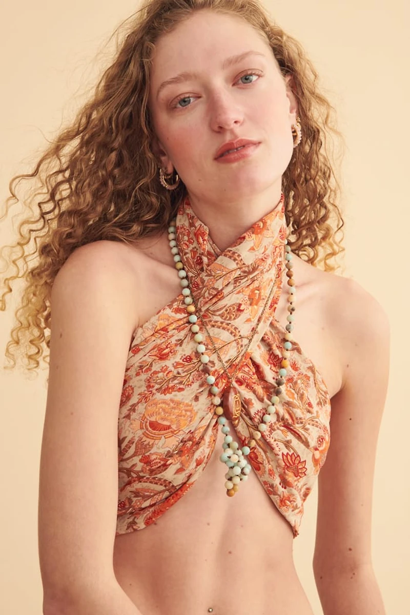 Orange Floral Large Boho Sari Bandana