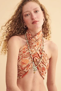 Orange Floral Large Boho Sari Bandana