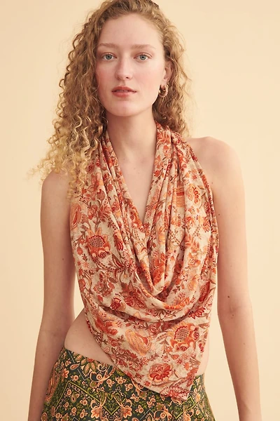 Orange Floral Large Boho Sari Bandana