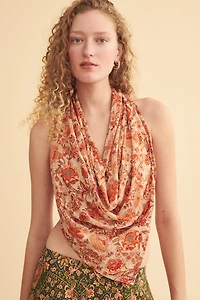 Orange Floral Large Boho Sari Bandana