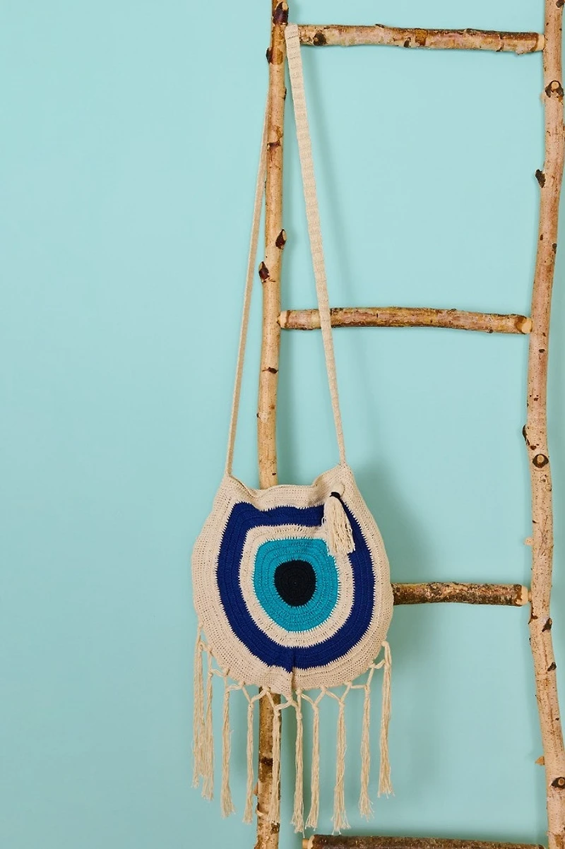 Evil Eye Crochet Fringe Crossbody Bag