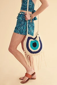 Evil Eye Crochet Fringe Crossbody Bag