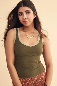 Green Ribbed Lace Scoop Tank