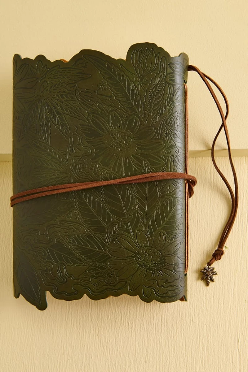 Green Weed Leaf Faux Leather Journal