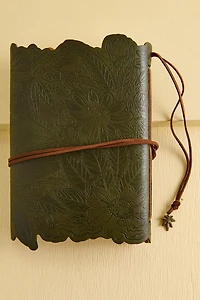 Green Weed Leaf Faux Leather Journal