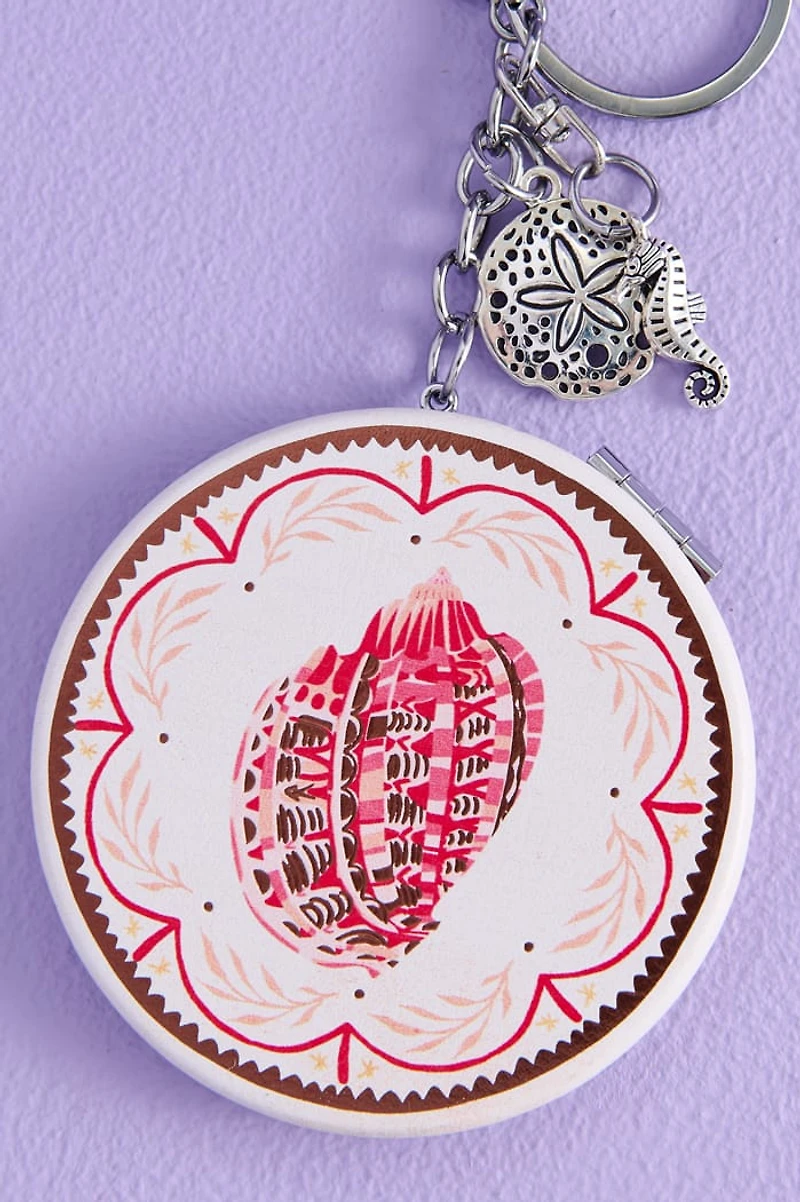 Red Coastal Shell Compact Mirror Keychain - Boho Accessory Buy
