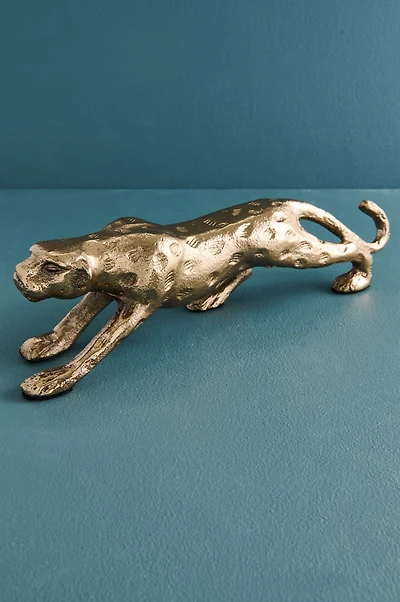Gold Perched Jaguar Metal Figurine