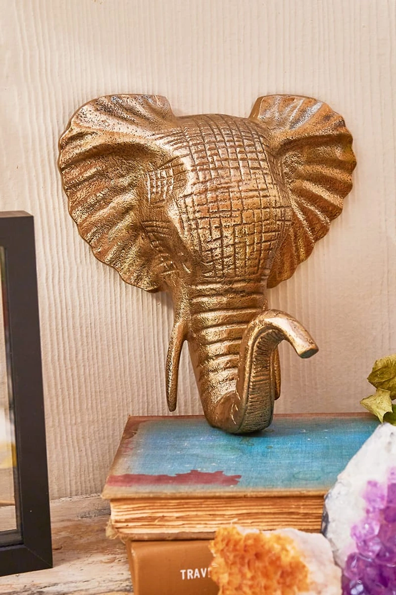 Gold Elephant Head Metal Wall Hanging