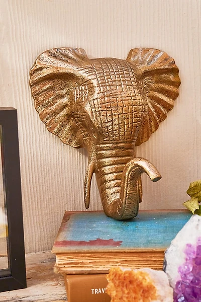 Gold Elephant Head Metal Wall Hanging