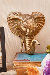 Gold Elephant Head Metal Wall Hanging