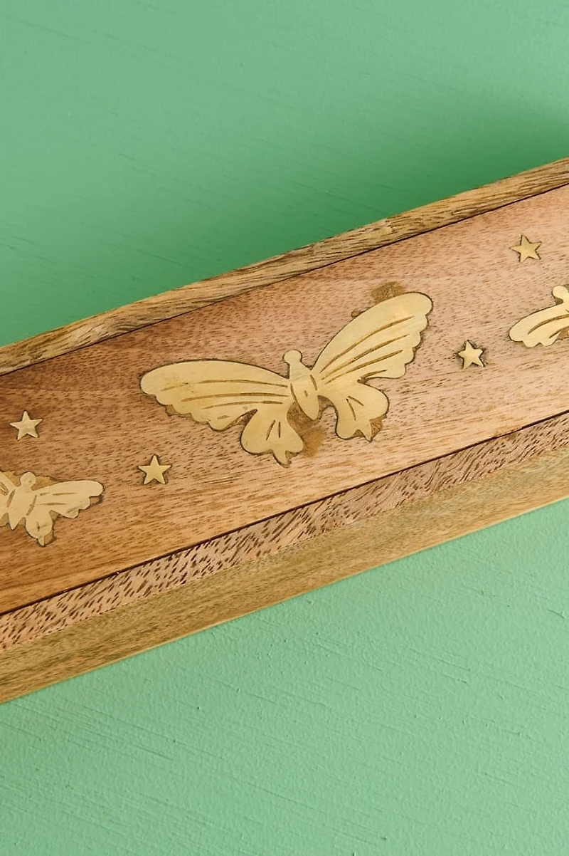 Brass Butterfly Wood Incense Box
