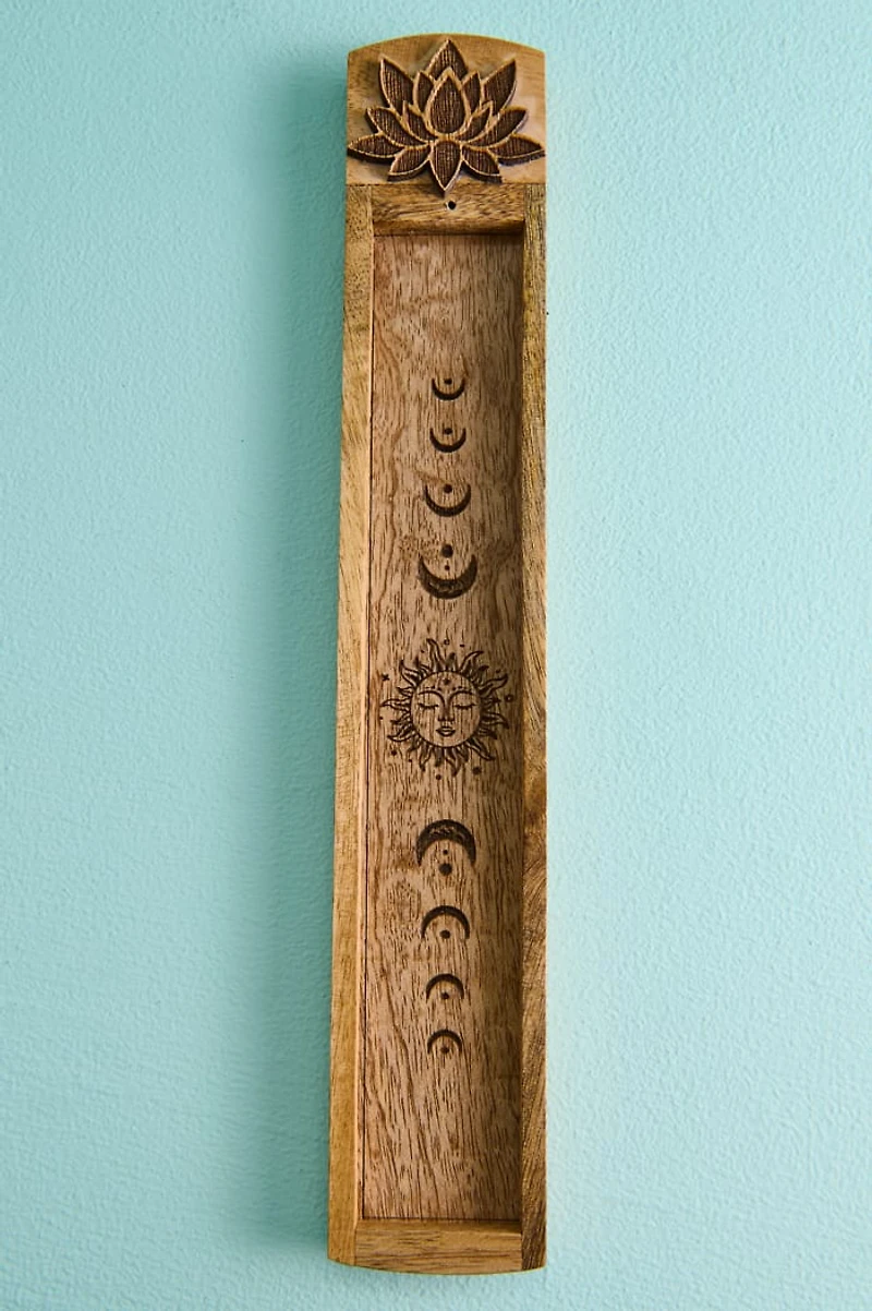 Lotus Moon Phase Wood Incense Burner