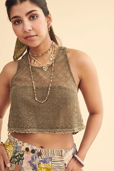 Green Scallop Lace Festival Cropped Top