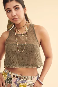 Green Scallop Lace Festival Cropped Top