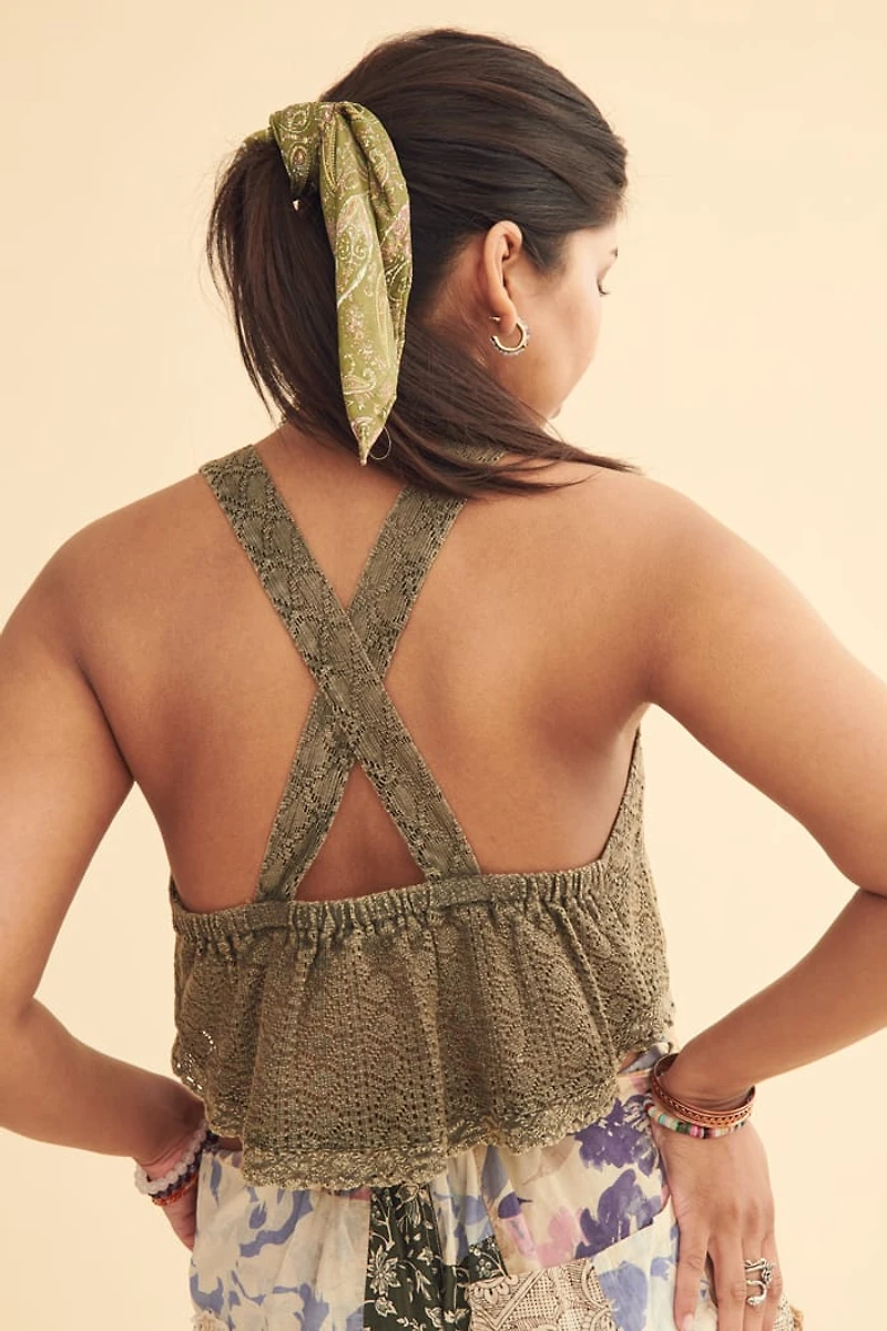 Green Scallop Lace Festival Cropped Top