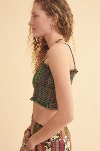 Boho Green Patchwork Shirred Cropped Tank