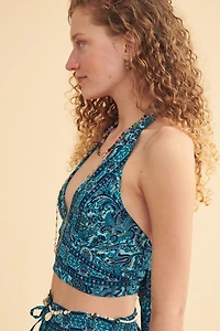 Azure Blue Paisley Boho Halter Top