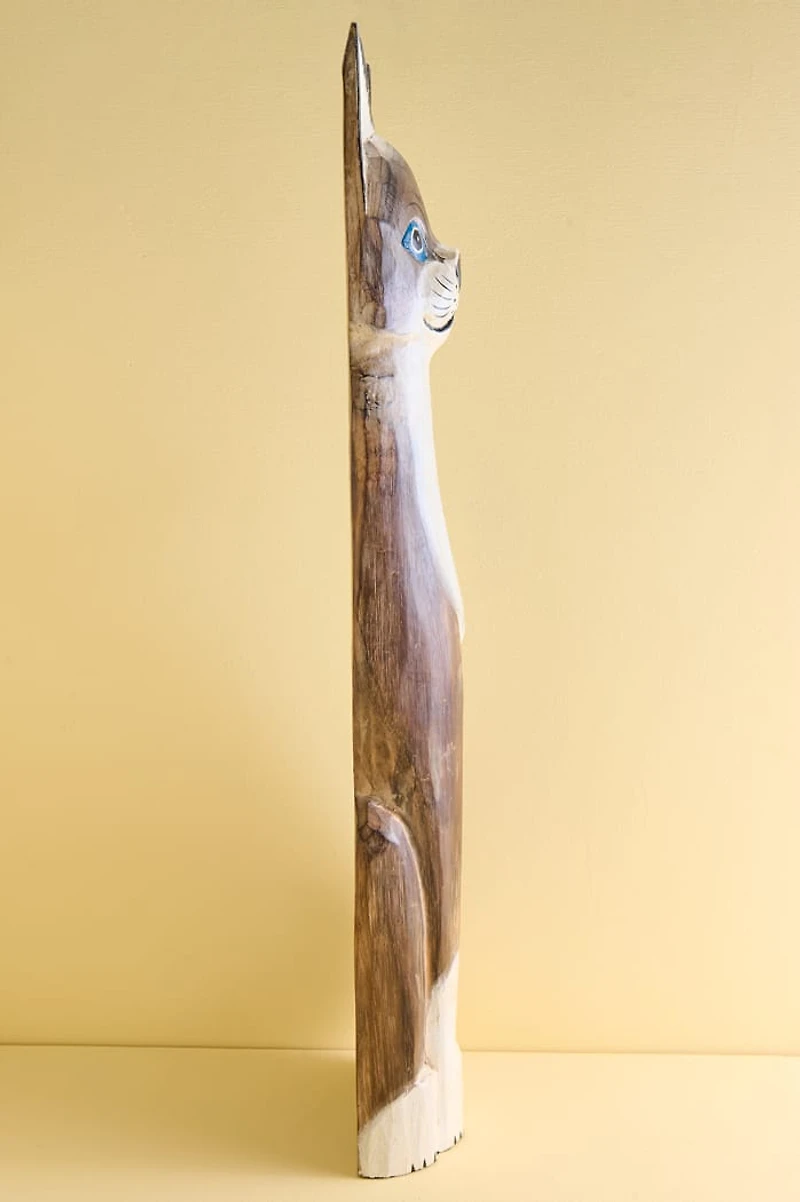 Grey Cat Wooden Figurine