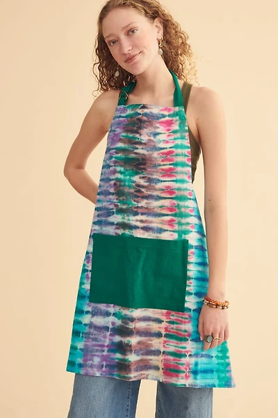 Teal Striped Tie Dye Kitchen Apron