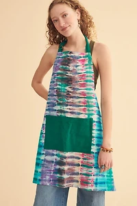 Teal Striped Tie Dye Kitchen Apron