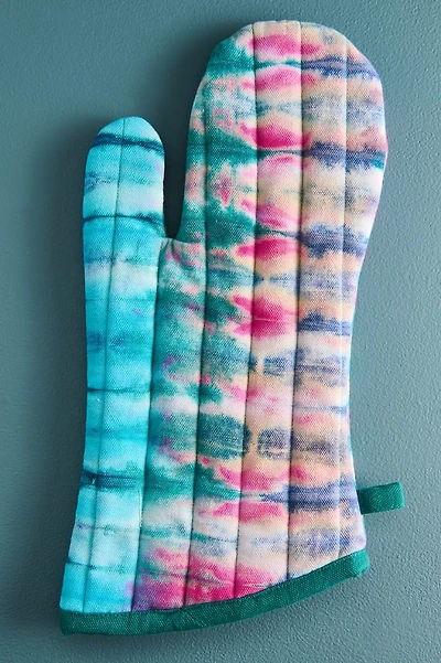 Teal Striped Tie Dye Oven Mitt