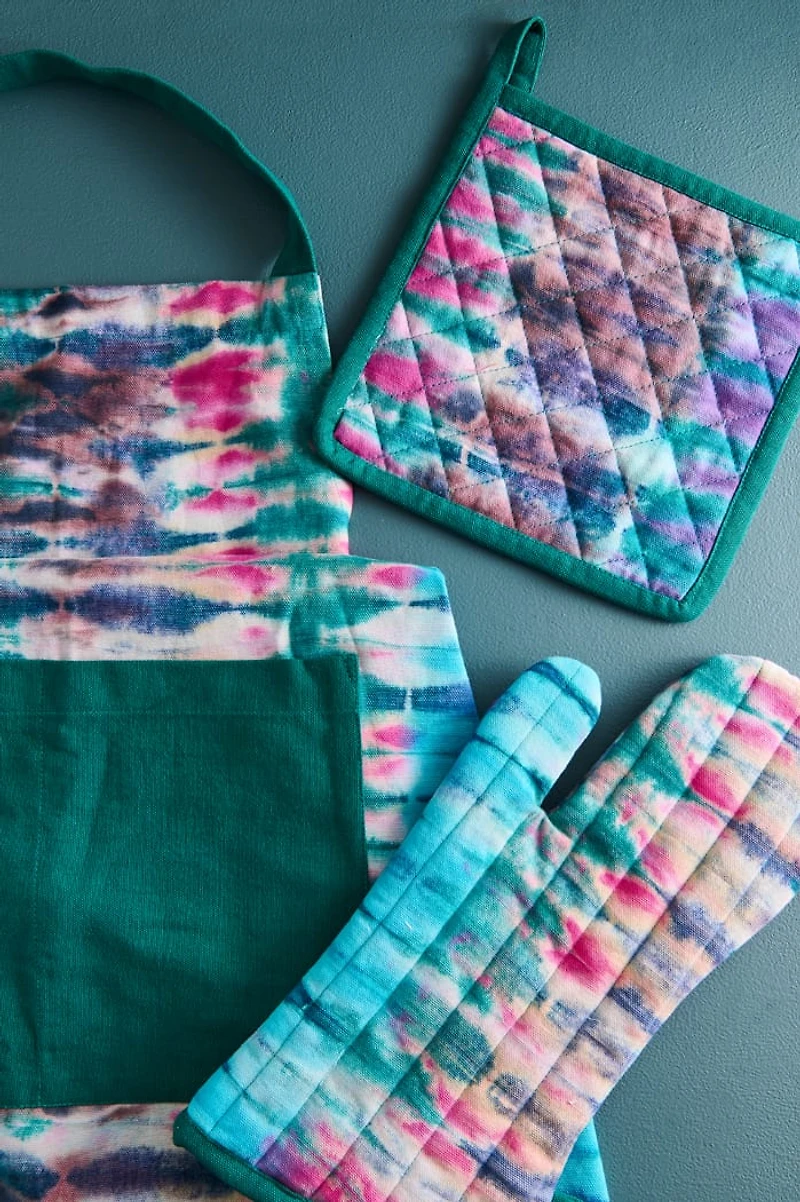 Teal Striped Tie Dye Oven Mitt