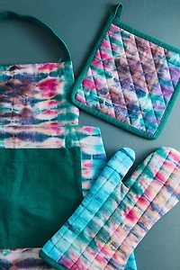 Teal Striped Tie Dye Oven Mitt