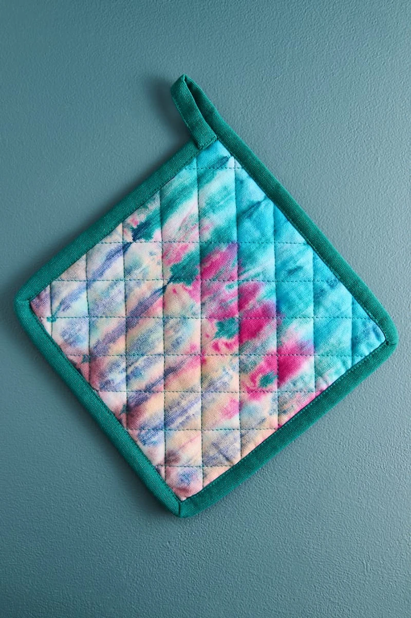 Teal Striped Tie Dye Potholder