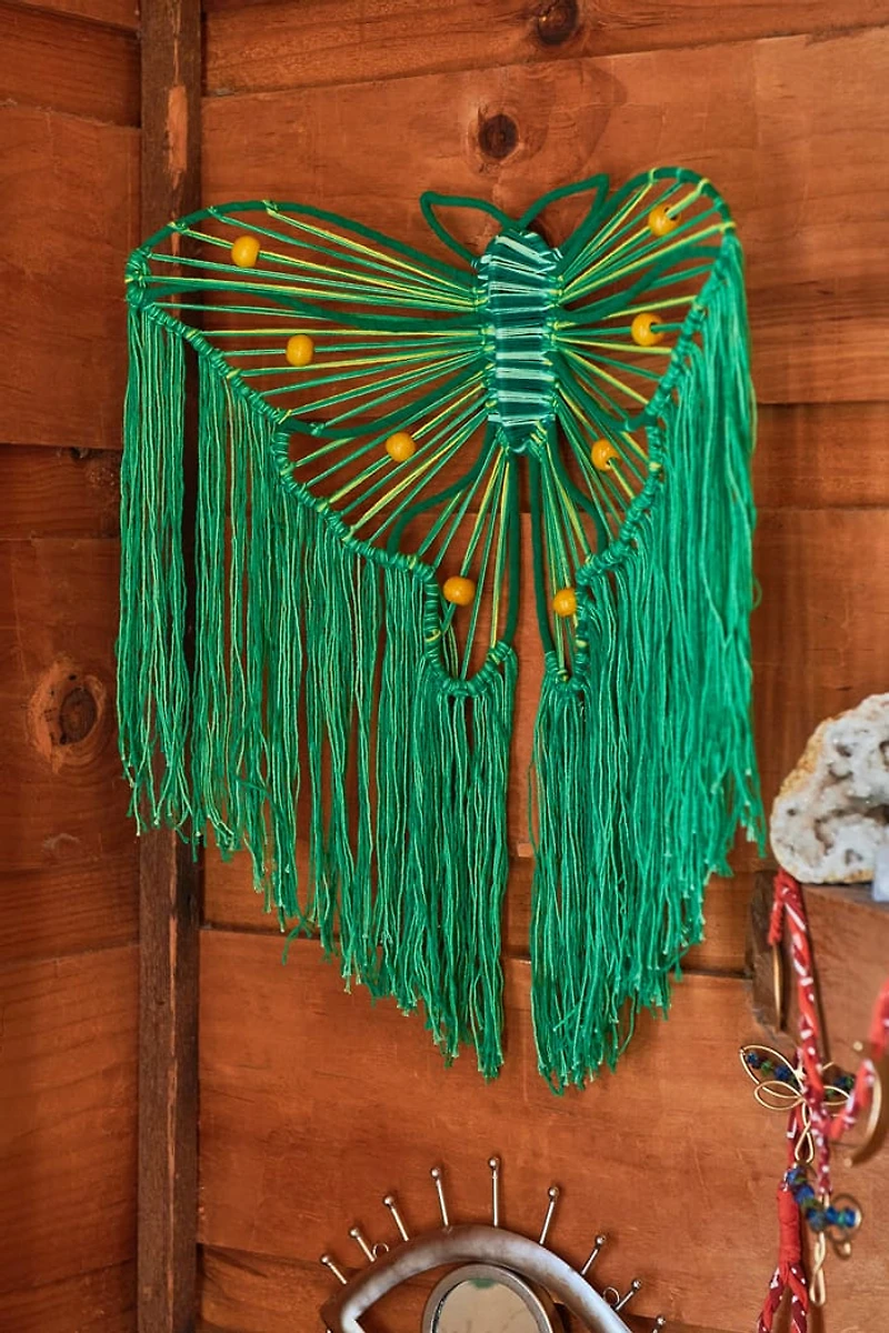 Green Moth Macrame Wall Plaque