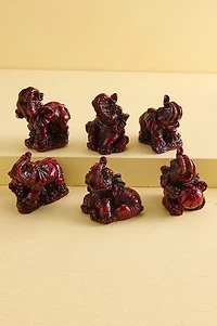 Red Resin Elephant Figurine Set