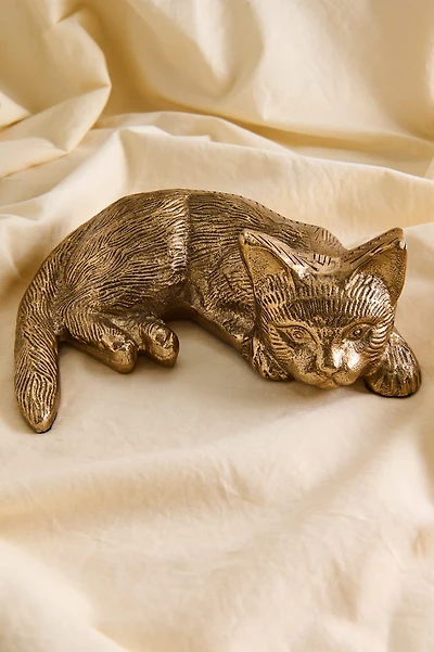 Gold Resting Kitten Figurine