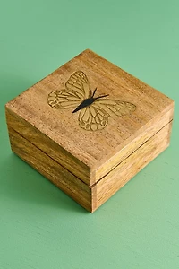 Butterfly Square Wooden Storage Box
