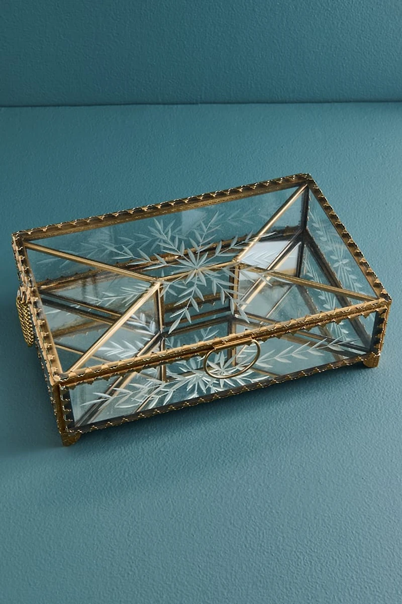 Floral Etched Glass Divided Storage Box