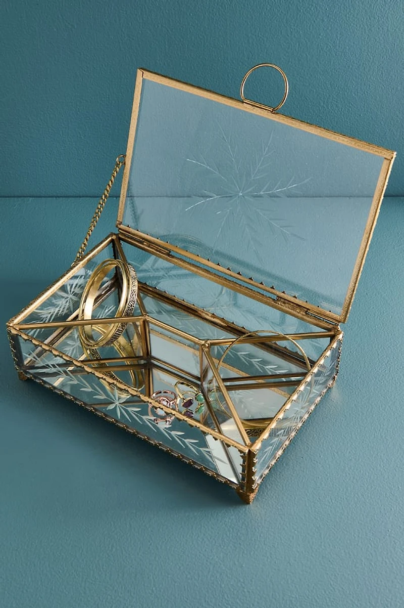 Floral Etched Glass Divided Storage Box