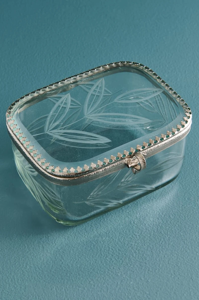 Leaves Etched Glass Trinket Box