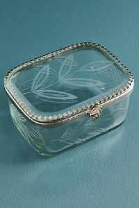 Leaves Etched Glass Trinket Box